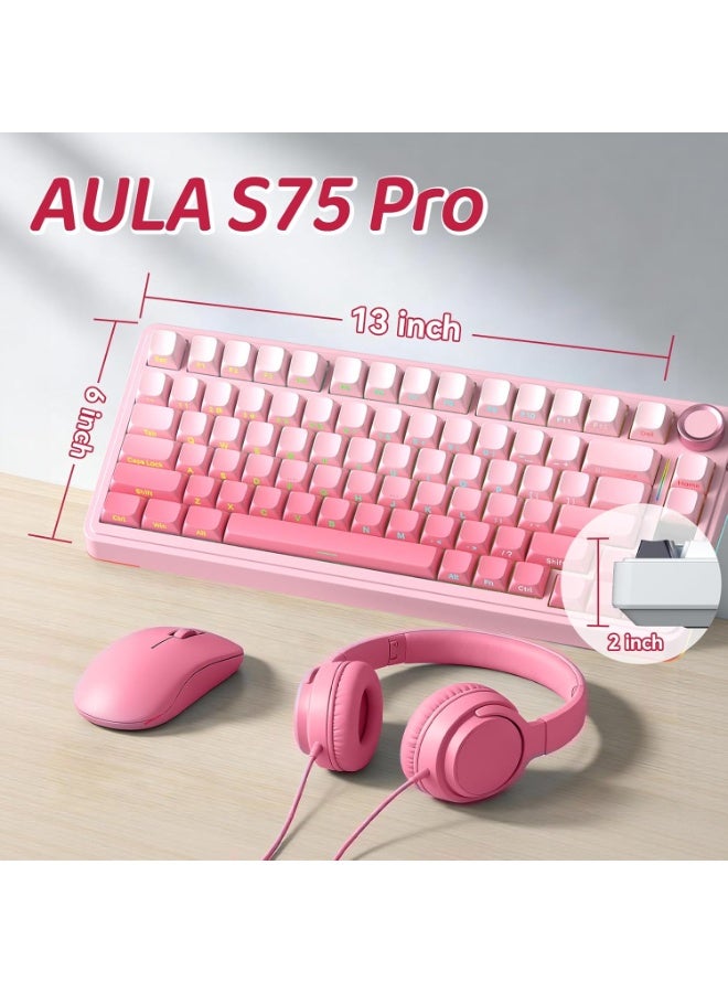 AULA S75 PRO Wireless Gaming Keyboard with Screen&Knob, Tri-Mode Hot Swappable Gaming Keyboard 75%, Astral Switches, RGB Backlit, Side Printed PBT Keycaps, Creamy Sounding Computer Keyboards - Image 5